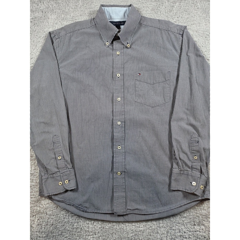 Tommy Hilfiger Button Down Shirt M Blue Mens Gingham Long Sleeve Cotton 0610